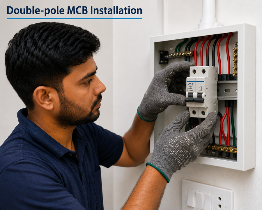 Double-pole MCB installation